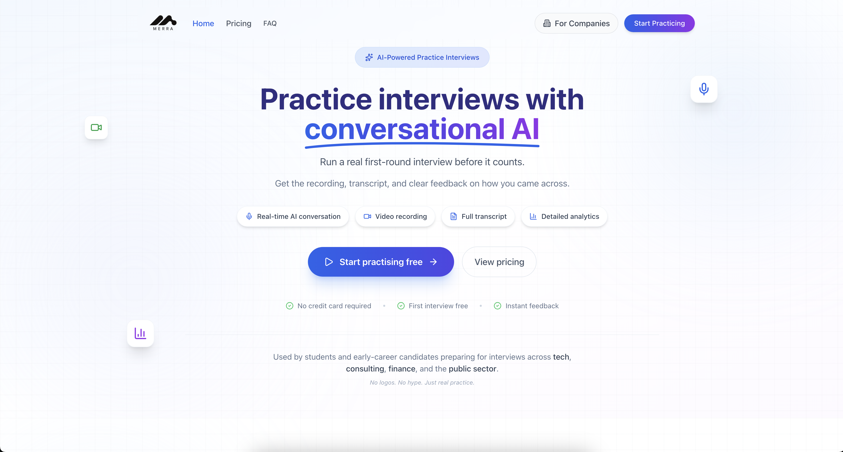 Merra Practice - AI Interview Practice Platform | Free Mock Interviews